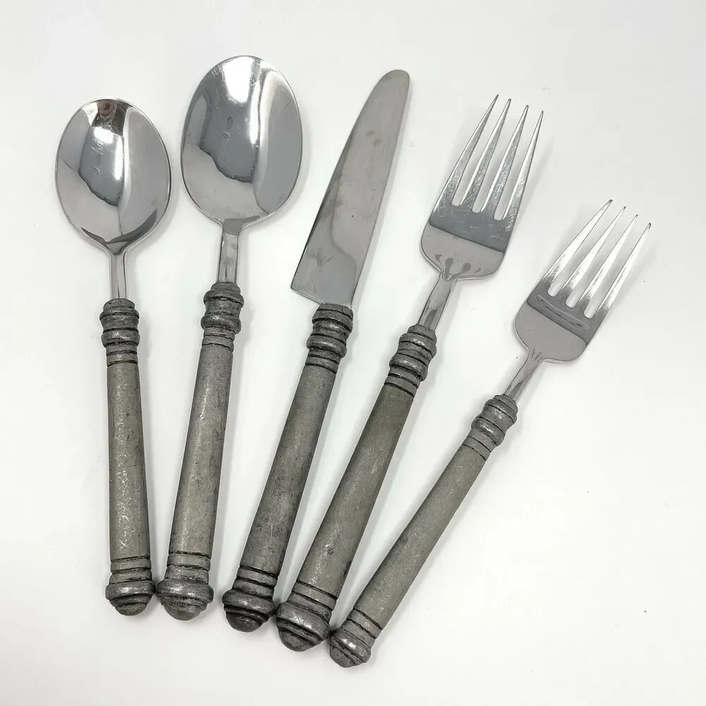 Pottery Barn 70% PEWTER Banded Handle & 18/8 Stainless Salad Fork 7 3/8”